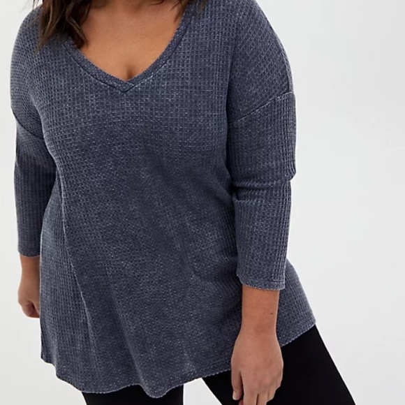 Mittoshop Mineral Wash Waffle Knit V-Neck Long Sleeve Top main image 1
